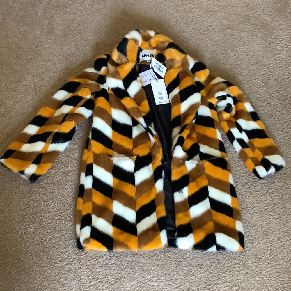 Apparis Multicolor Chevron Faux Fur Jacket